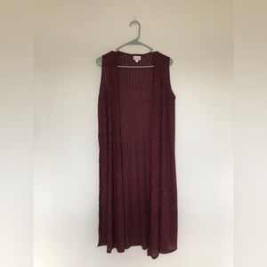 LulaRoe Joy sleeveless open vest duster/cover up
